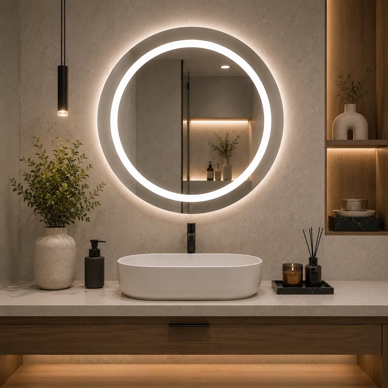 Round Mirror with Front and Back LED Lighting