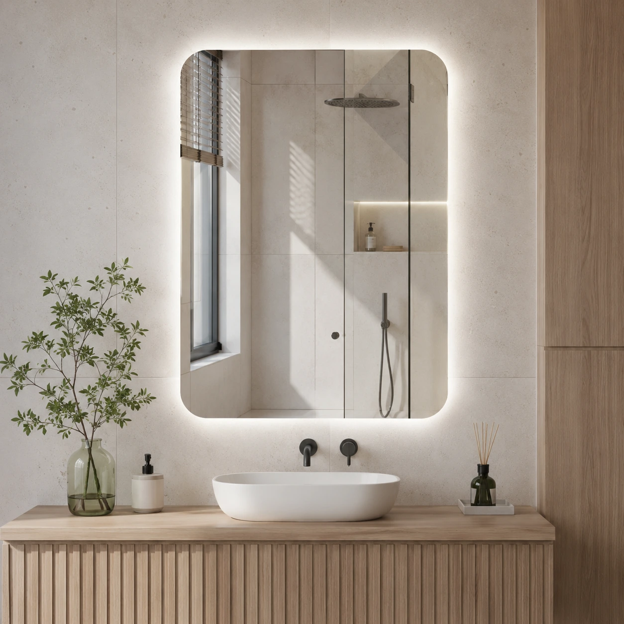 Rounded Rectangle Mirror R50 with Back LED Lighting