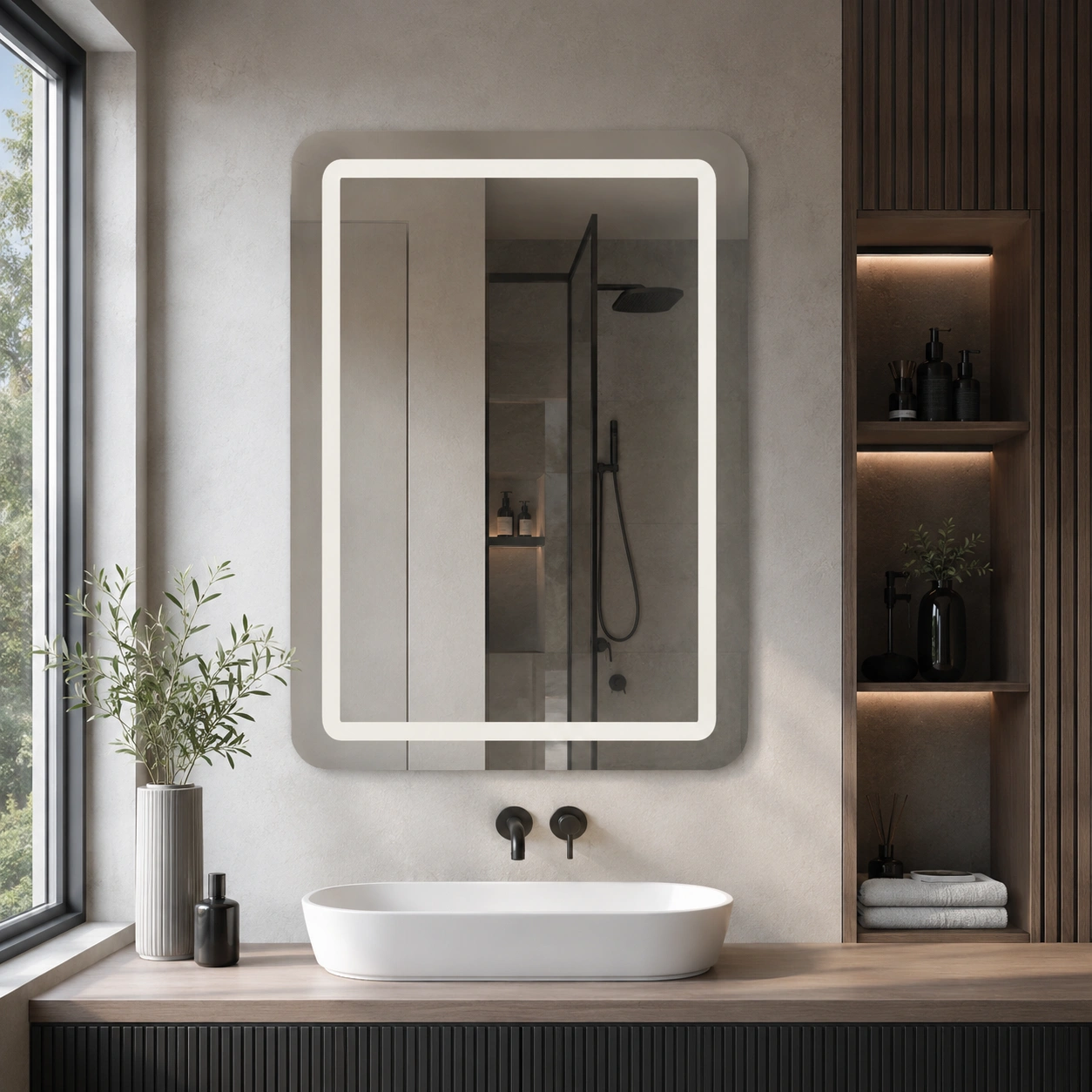 Rounded Rectangle Mirror R50 with Front LED Lighting