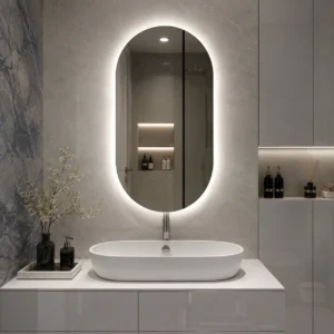 Rounded Rectangle Mirror with Semi-Circular Top and Bottom with Back LED Lighting