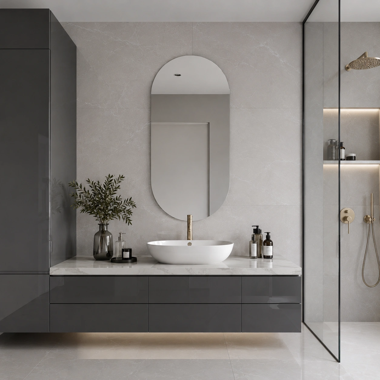 Rounded Rectangle Mirror with Semi-Circular Top and Bottom without LED Lighting