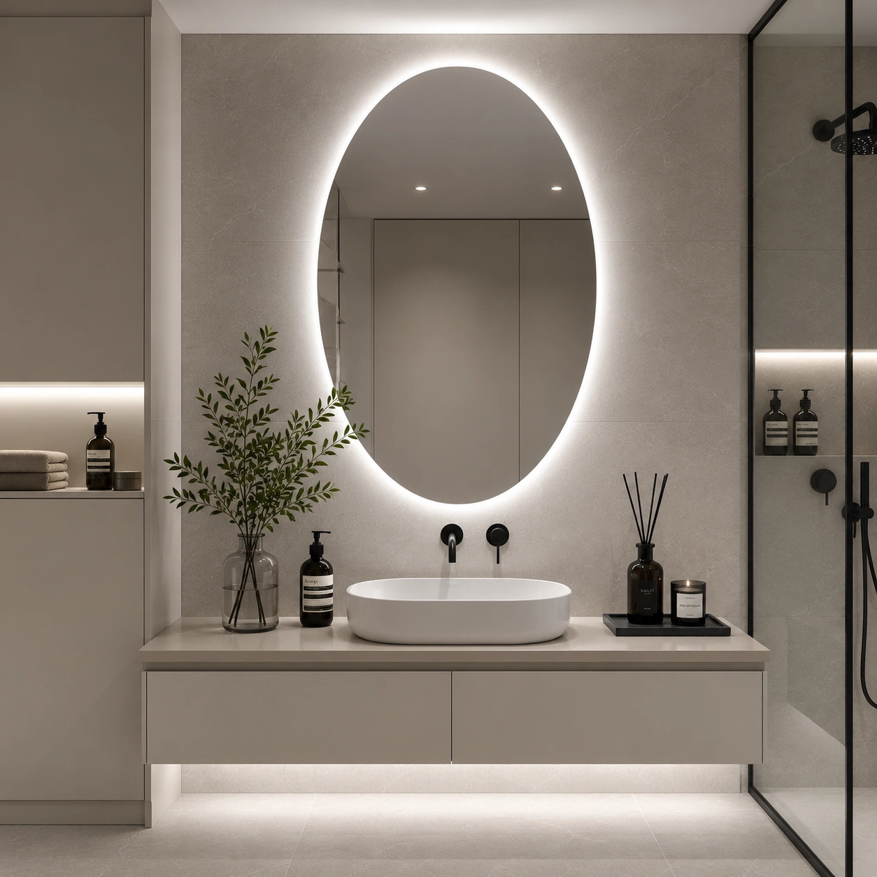 Oval Mirror with Back LED Lighting