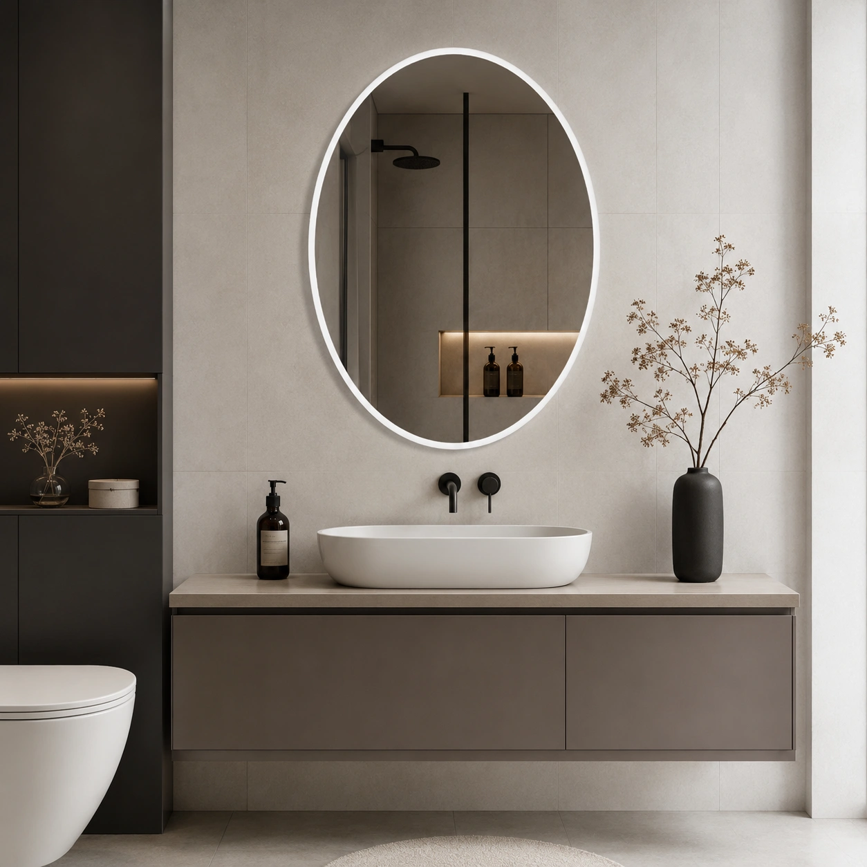 Oval Mirror with External LED Lighting