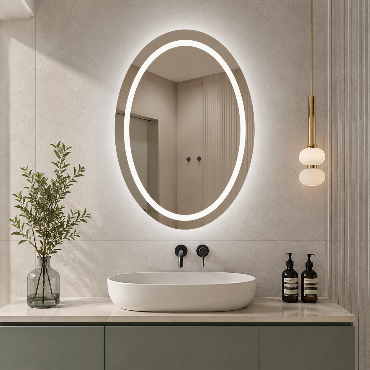 Oval Mirror with Front and Back LED Lighting
