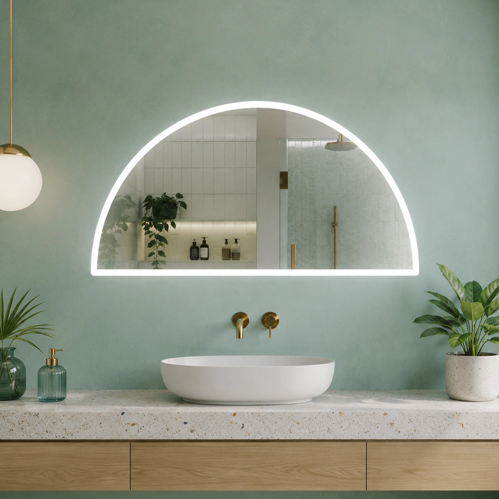 Semi-Circular Mirror with External LED Lighting