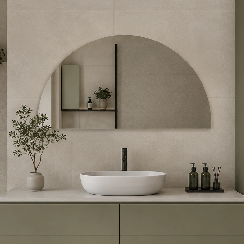 Semi-Circular Mirror without LED Lighting