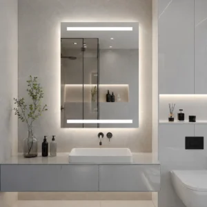 Rectangular Mirror with Front Top, Bottom and Back LED Lighting