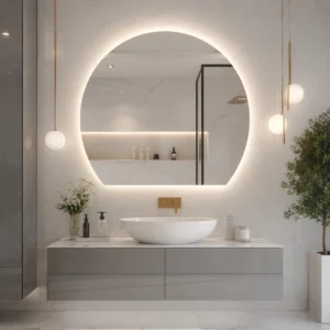 Three-Quarter Circle Mirror with Back LED Lighting