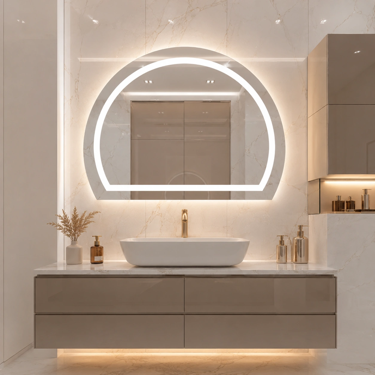 Three-Quarter Circle Mirror with Front and Back LED Lighting