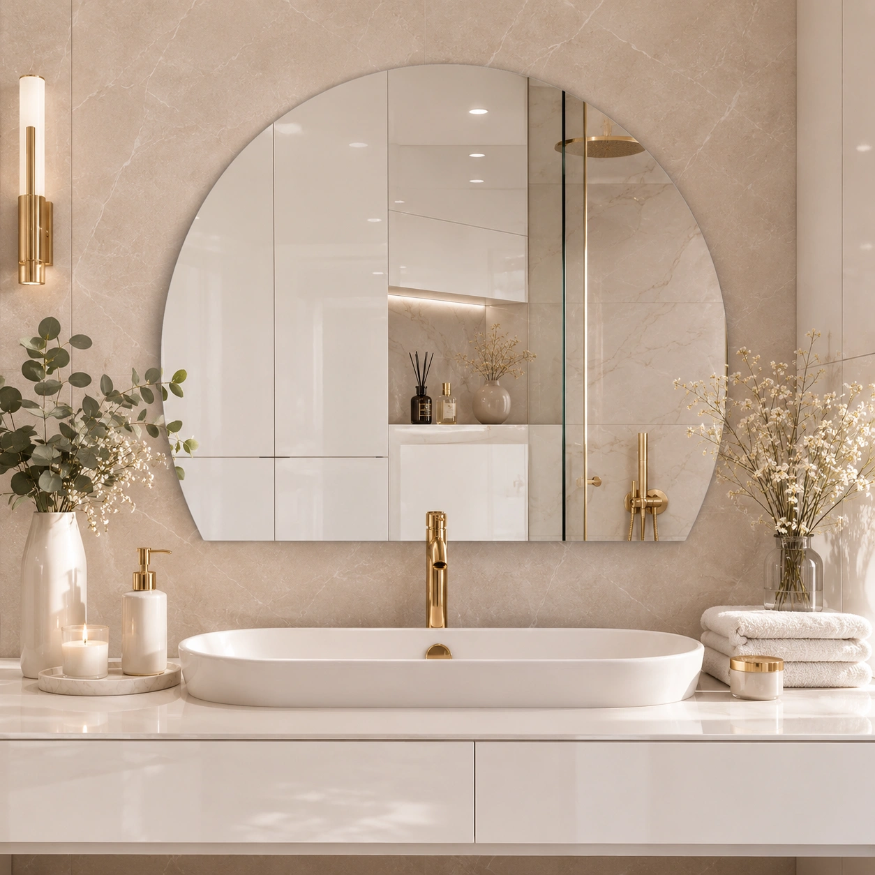 Three-Quarter Circle Mirror without LED Lighting